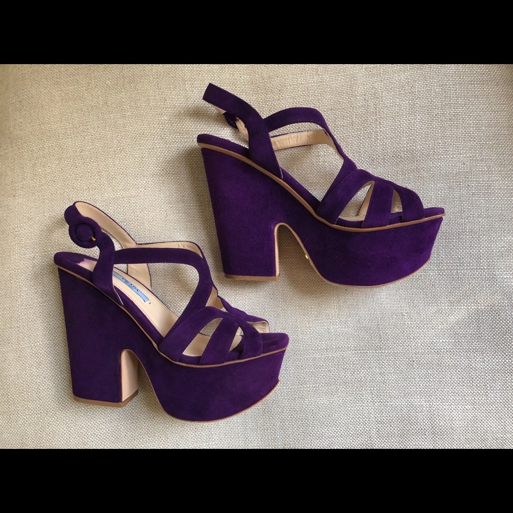 Prada Platform Sandals Chunky Suede Purple Heels U 6.5